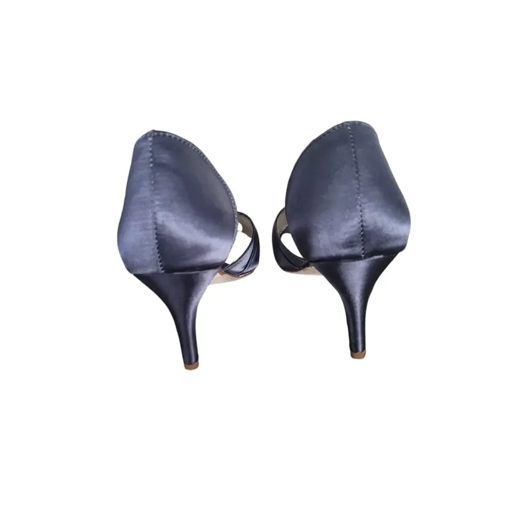 Benjamin Walk Women's Peep Toe Blue Satin Dress Casual Heels w/ Rhinestone Sz 10